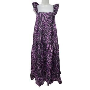 En Saison Size Small Midi Dress Tiger Print Purple Black Sleeveless Tiered